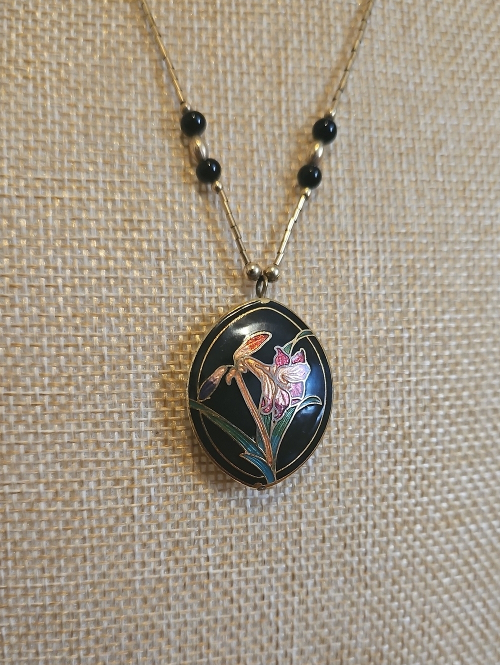 Black Floral Cloisonne Necklace